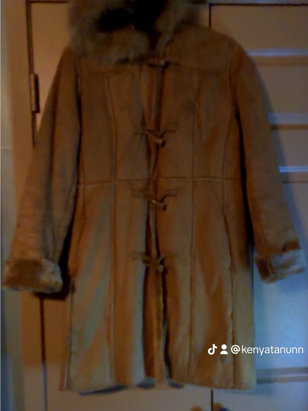 Ruff Hewn Vintage Brown Teddy Toggle Coat with Fur Trim